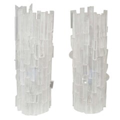 Pair of Frosted Acrylic Cylinder Table Lamps
