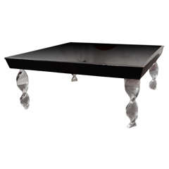 Black Glass Table with Twisted Lucite Legs