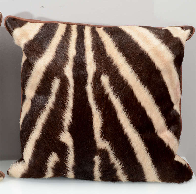 Zebra Pillows with Brown Leather Backing