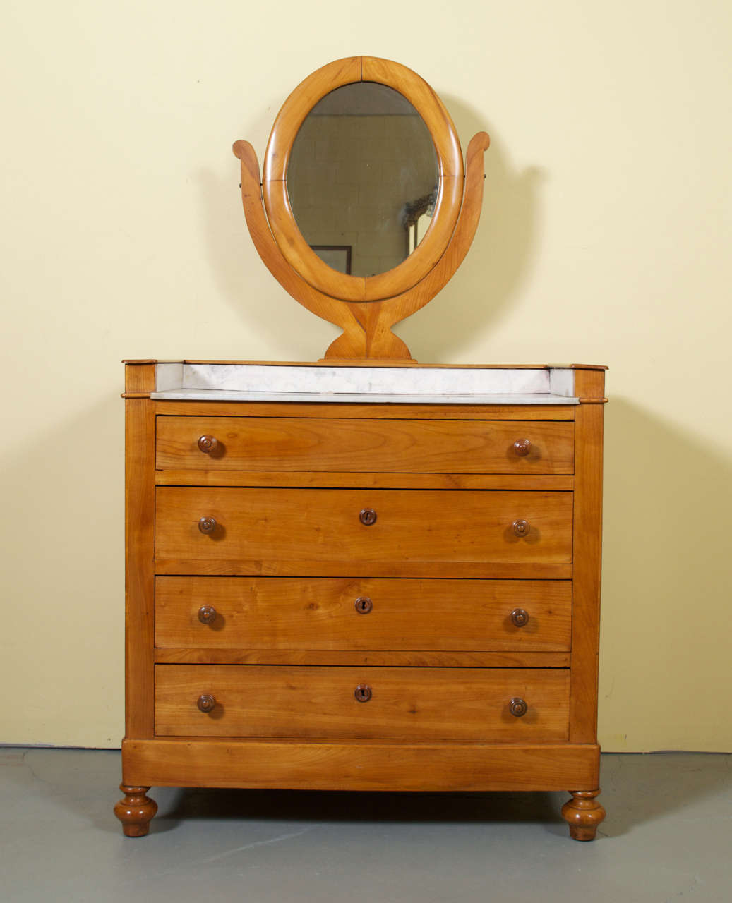 French 19th Century Cherrywood Marble-Top Vanity / Swivel Mirror-STORE CLOSING MAY 31ST For Sale