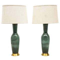 Pair of Glazed Ceramic Seafoam Green lamps