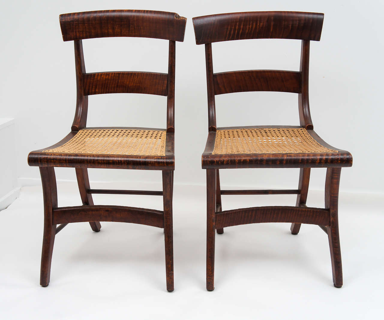 Victorian Set of Six Tiger Maple Dining Chairs, 19thC.