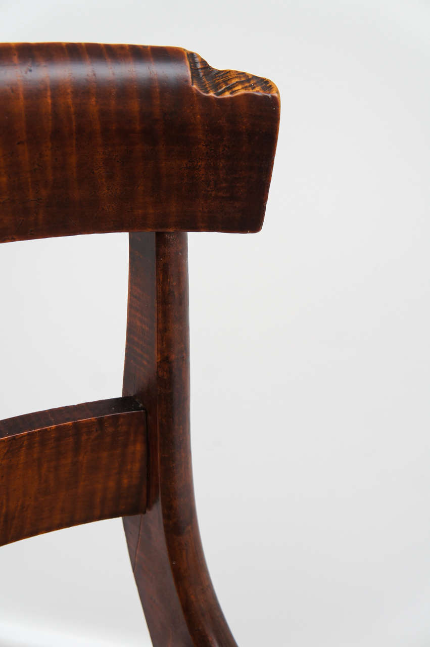 American Set of Six Tiger Maple Dining Chairs, 19thC.