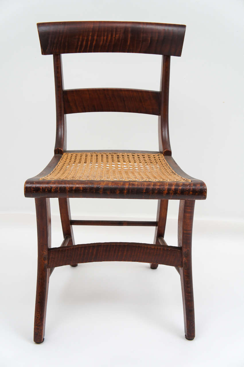 Set of Six Tiger Maple Dining Chairs, 19thC. In Good Condition In Sheffield, MA