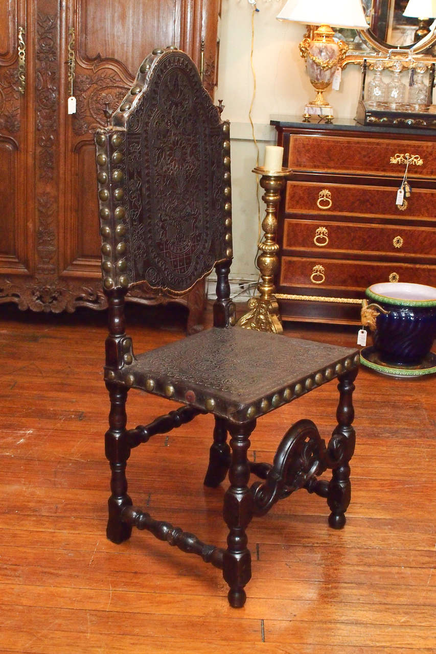 Set of 12 Antique Gothic Style Oak and Leather Dining Chairs 2