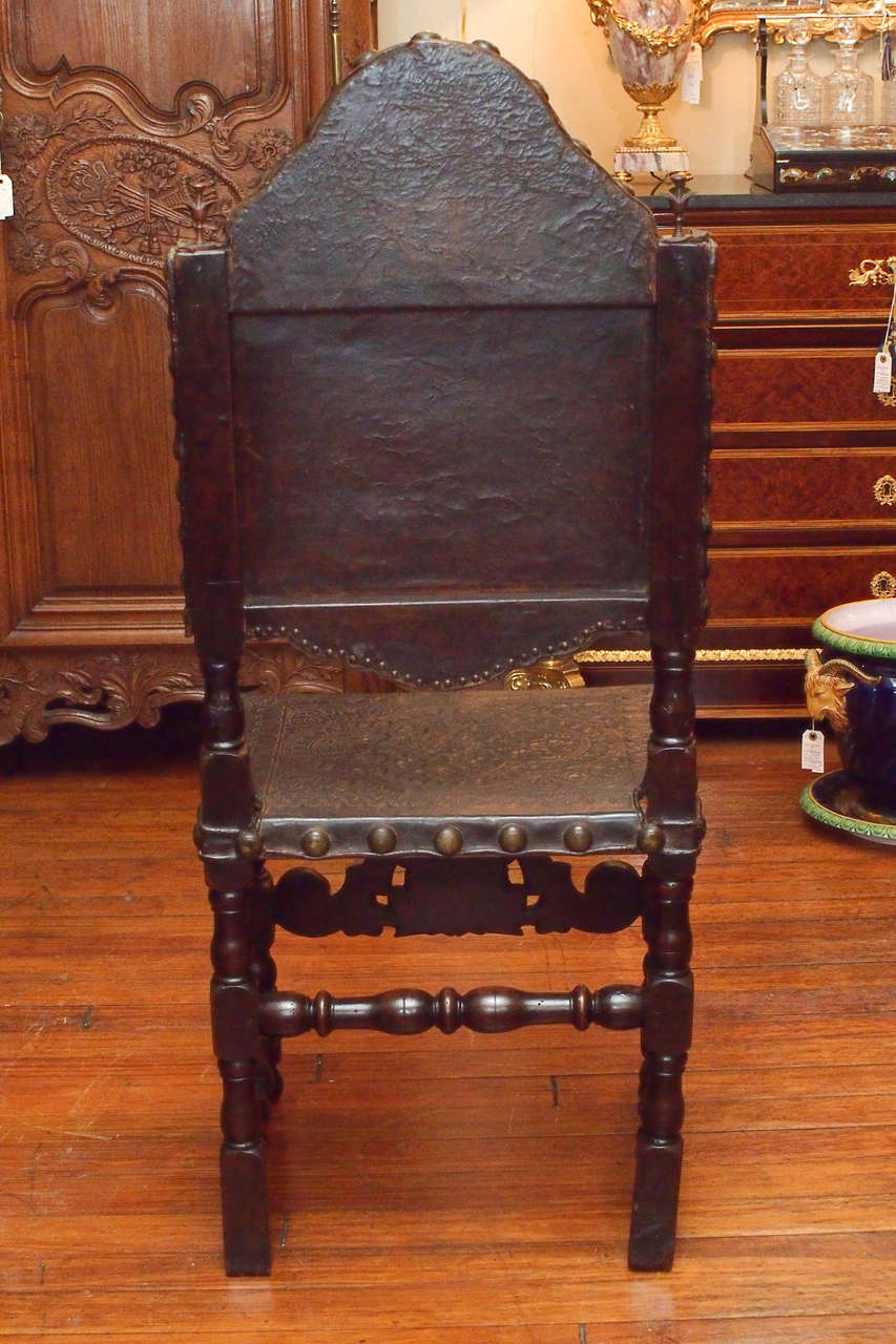 Set of 12 Antique Gothic Style Oak and Leather Dining Chairs 3