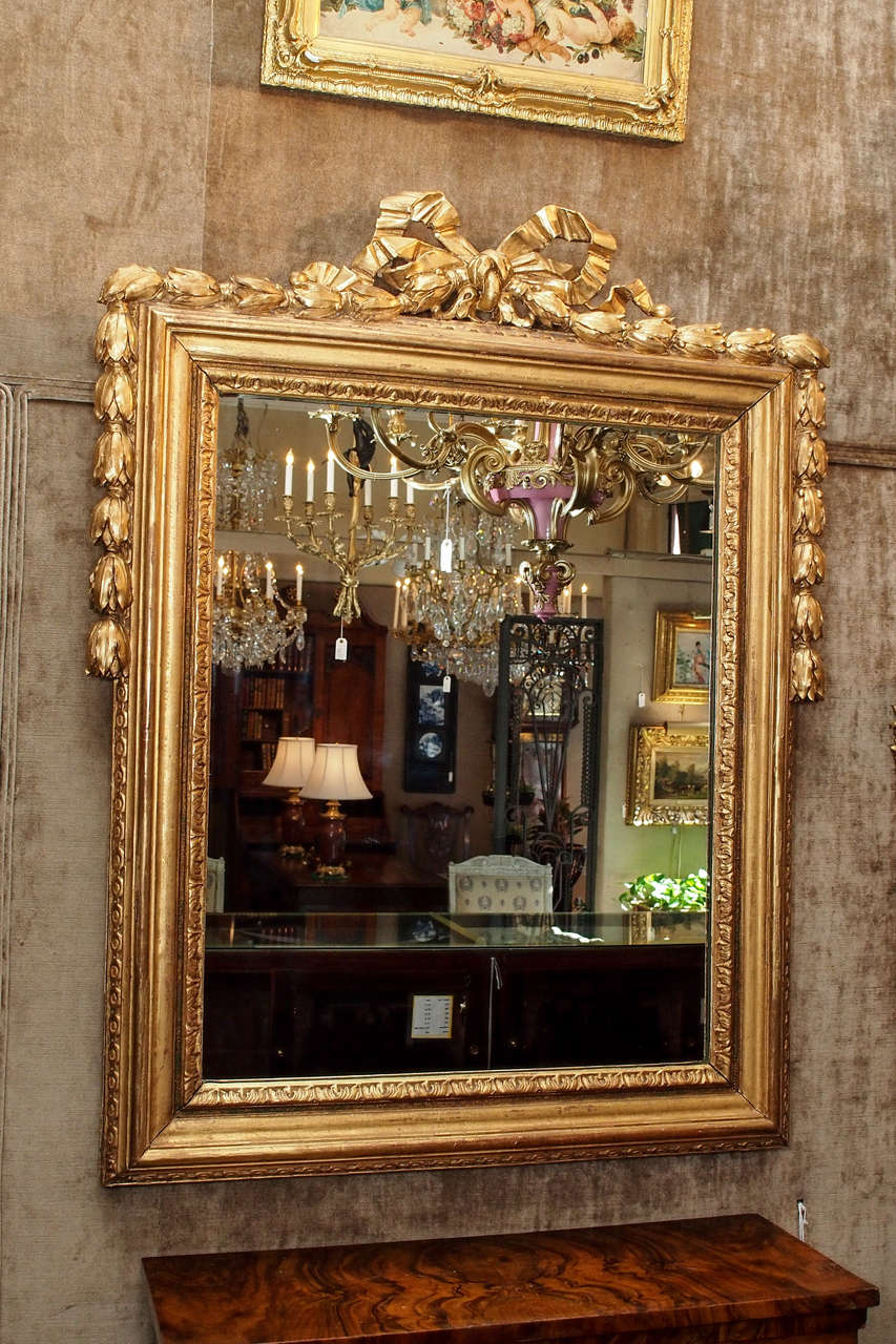 Pair Antique Gold Leaf  Louis XVI Style Mirrors
