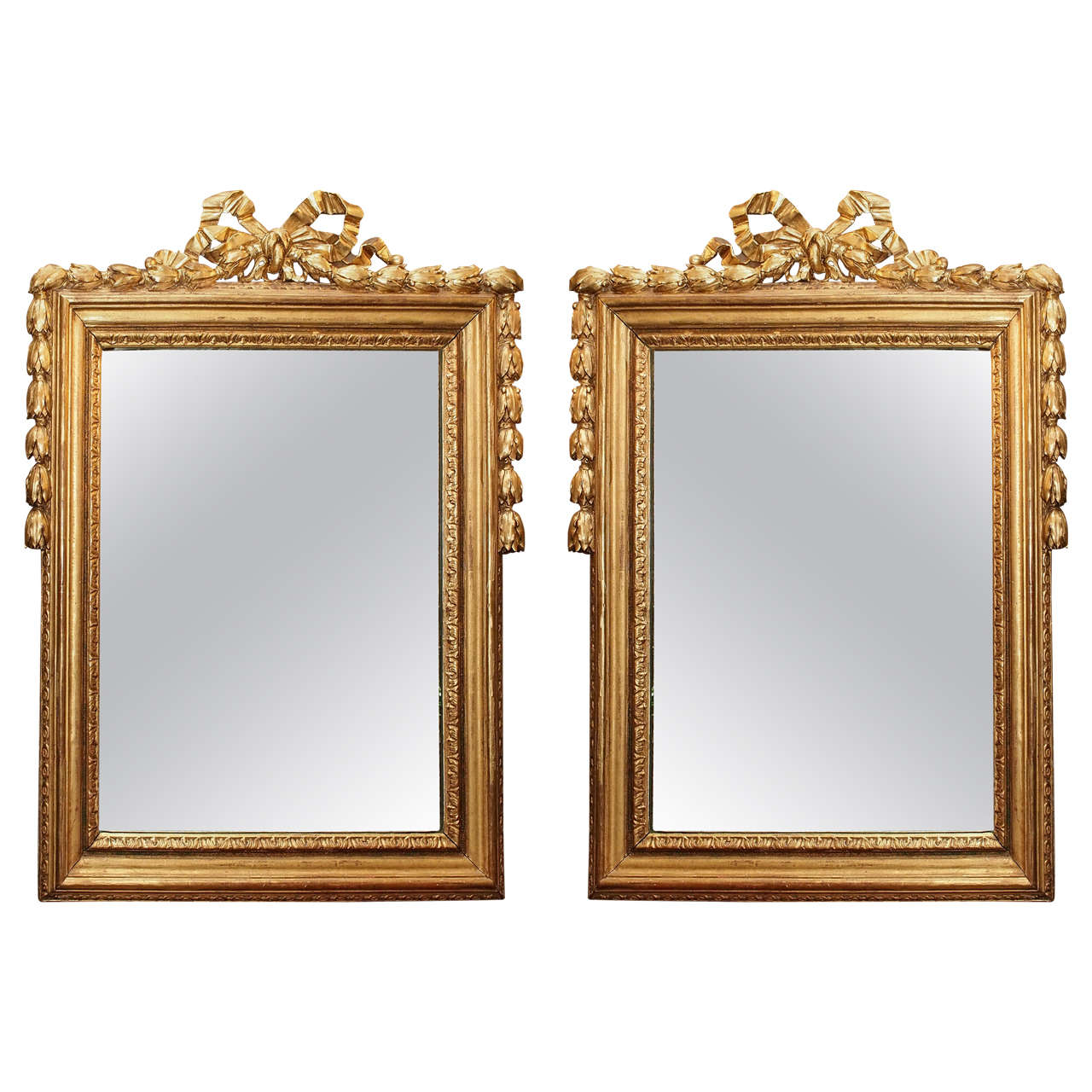 Pair Antique Gold Leaf Louis XVI Style Mirrors