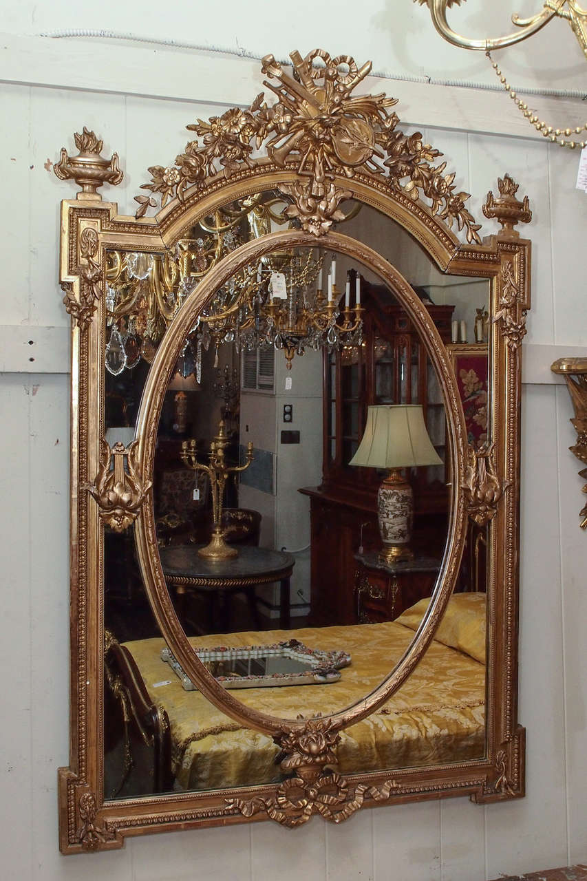Antique French Louis XVI Gold Leaf Mirror circa 1880 In Excellent Condition In New Orleans, LA
