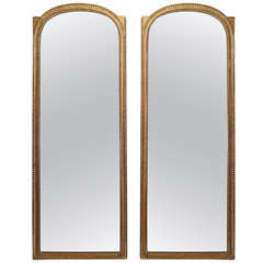 Pair Antique French Louis XVI Beveled Gold Leaf Mirrors