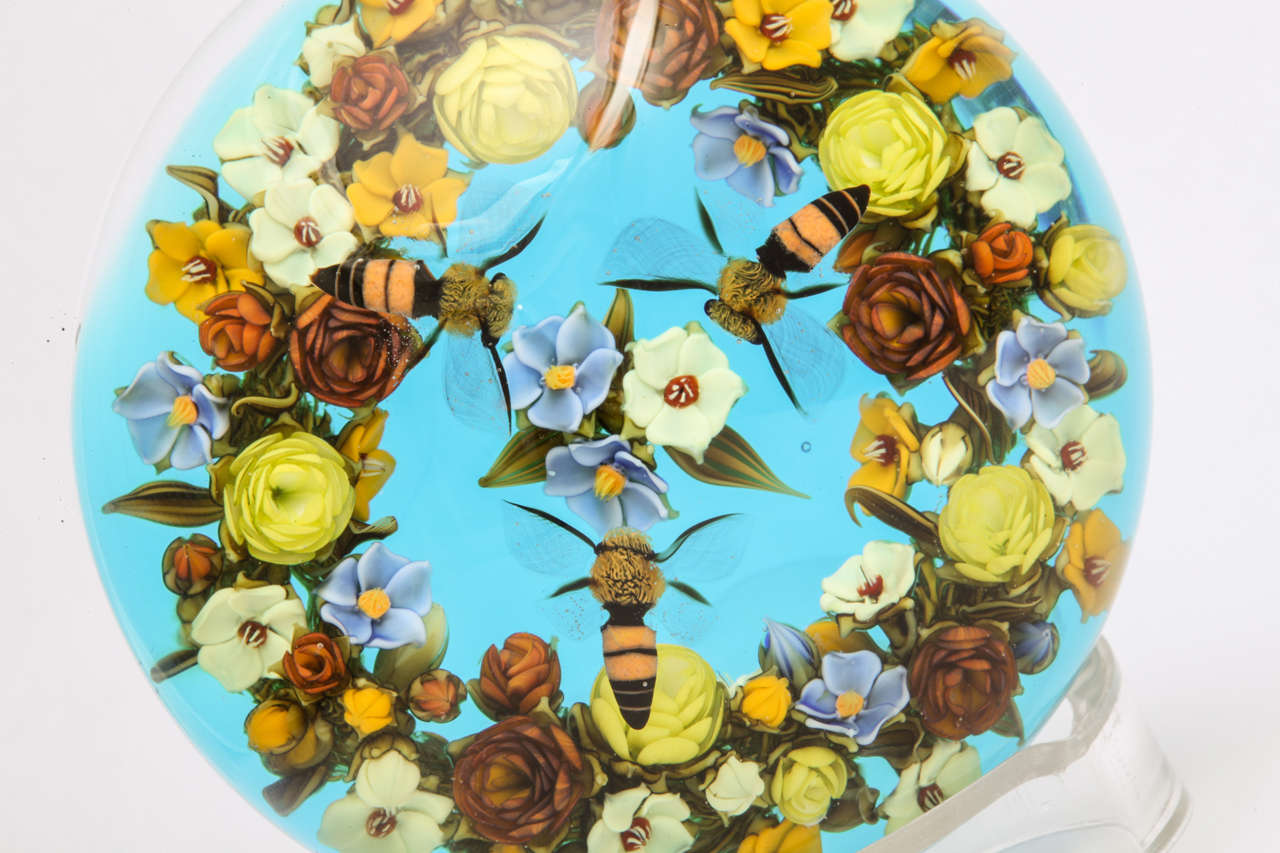 American David Graeber Wreath Boquet With Honeybees Paperweight