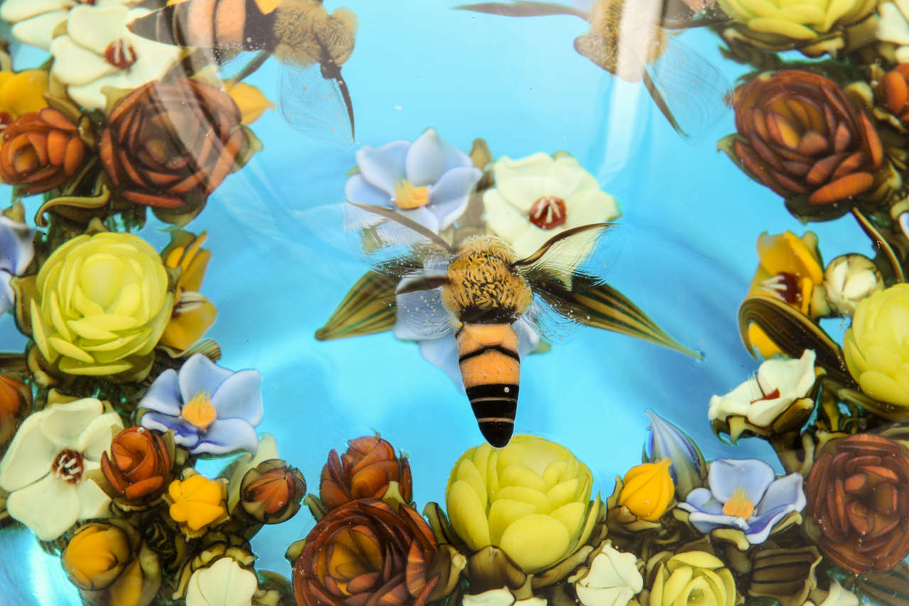 Contemporary David Graeber Wreath Boquet With Honeybees Paperweight