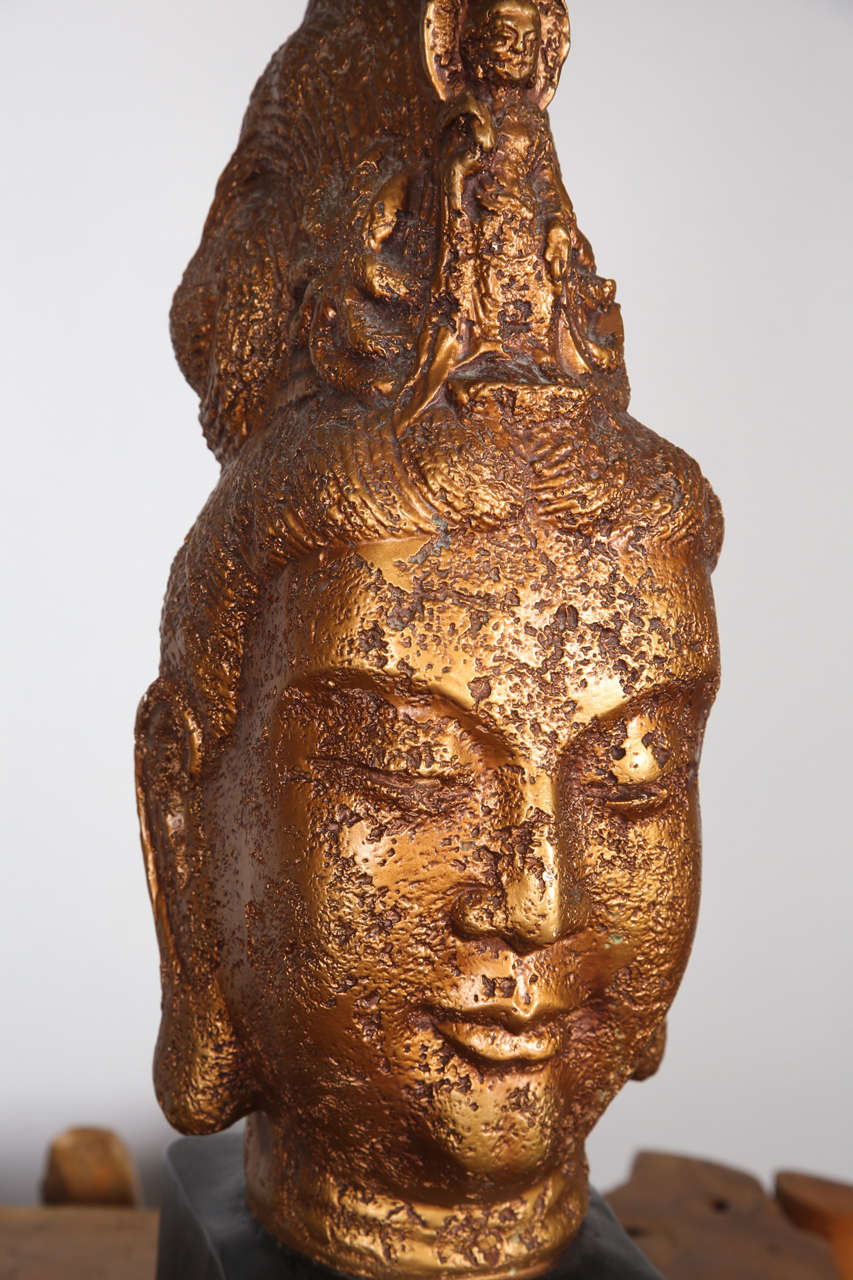 Chinoiserie Buddha Head Lamp In Good Condition For Sale In Valley Village, CA