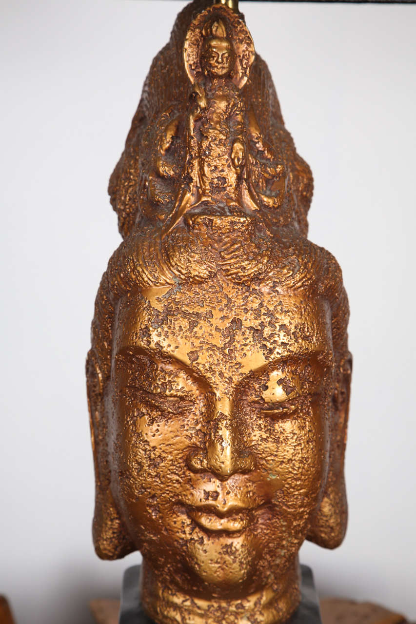 Plaster Chinoiserie Buddha Head Lamp For Sale