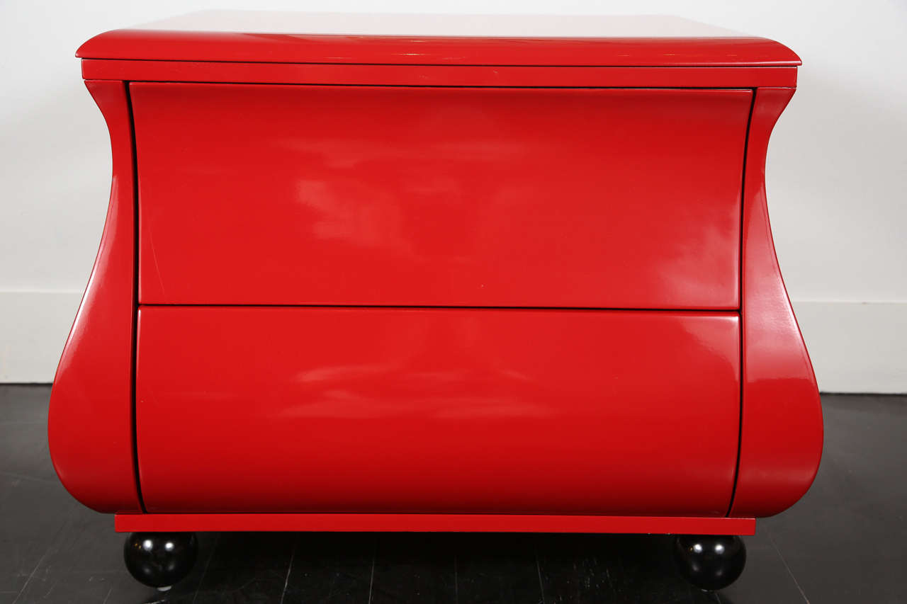 A Pair of Red Lacquered Mid-Century Nightstands 1