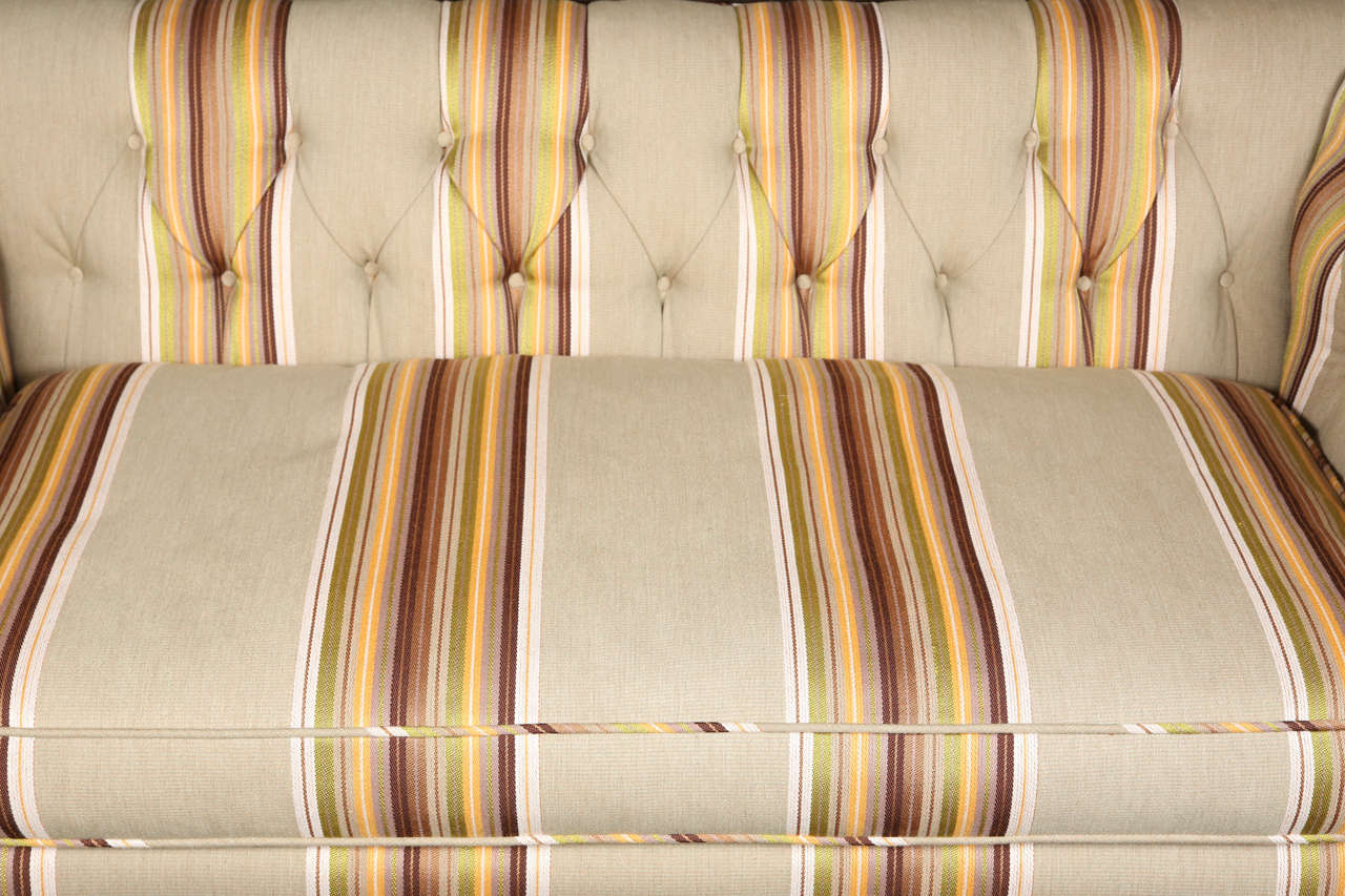 French Multi-Striped Tufted Loveseat In Excellent Condition For Sale In Valley Village, CA