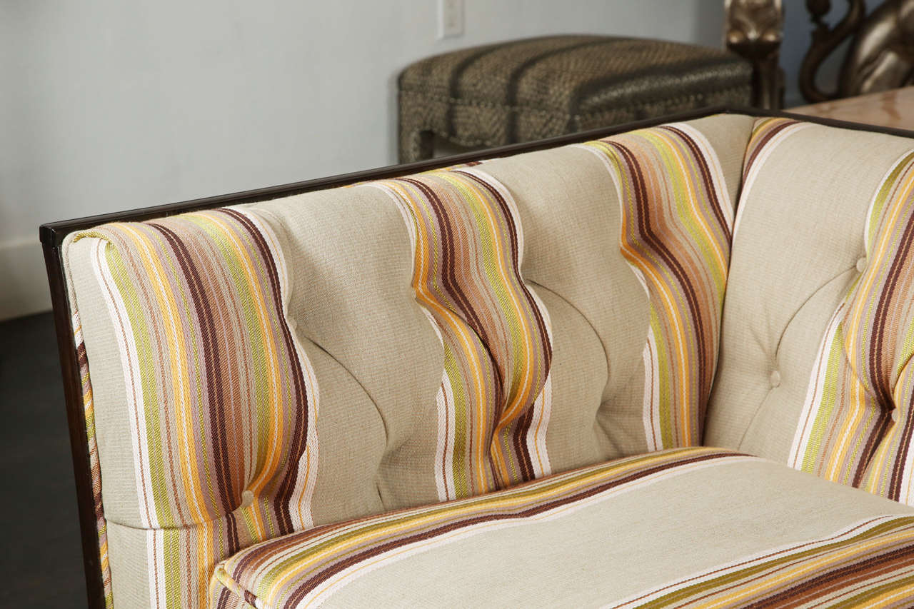 French Multi-Striped Tufted Loveseat For Sale 1