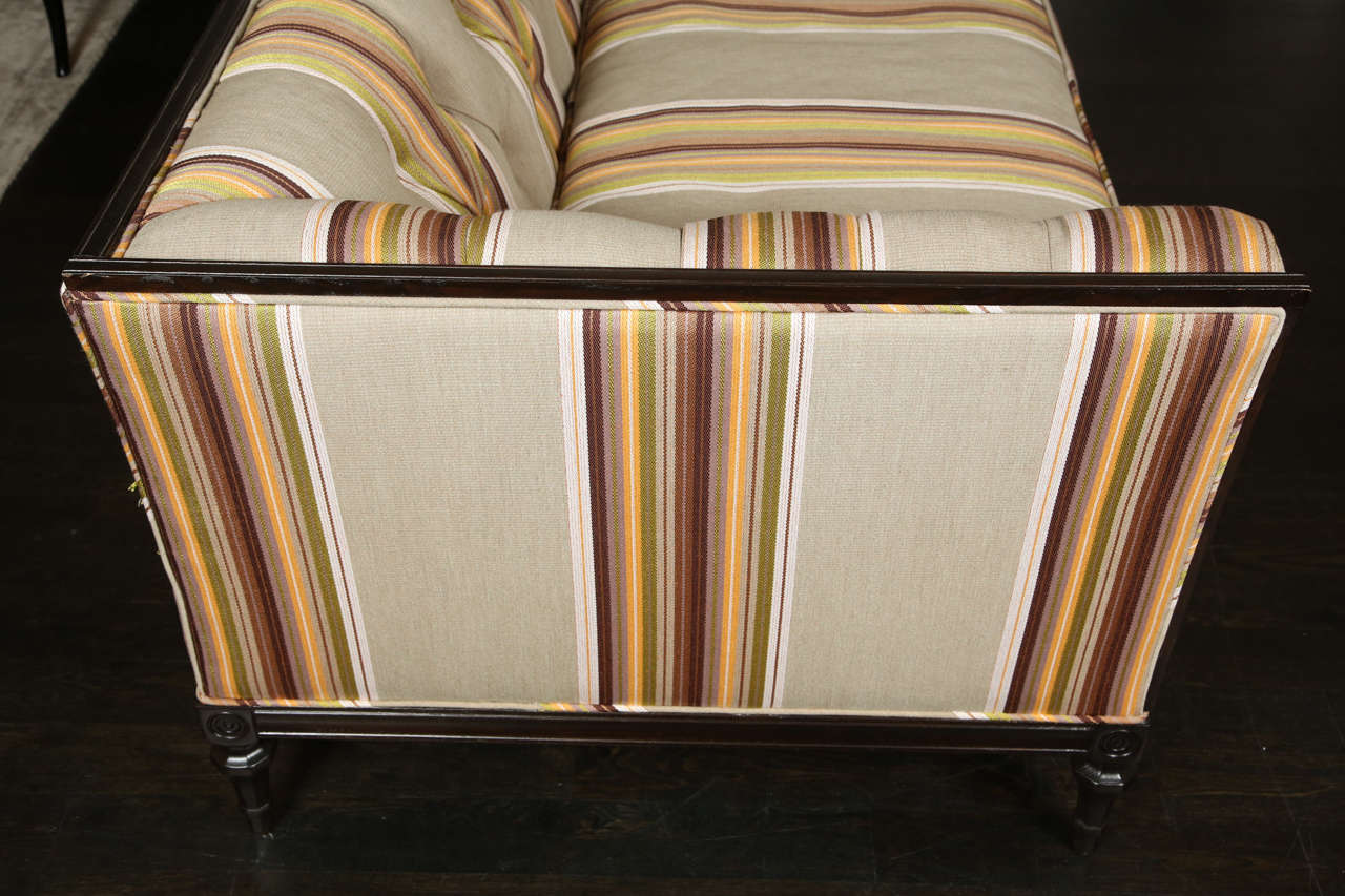 French Multi-Striped Tufted Loveseat For Sale 3