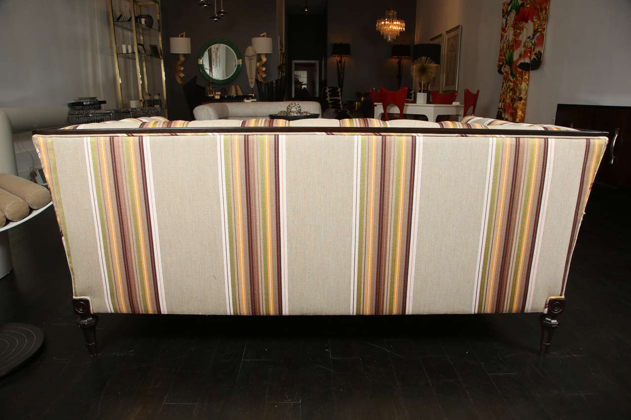French Multi-Striped Tufted Loveseat For Sale 4