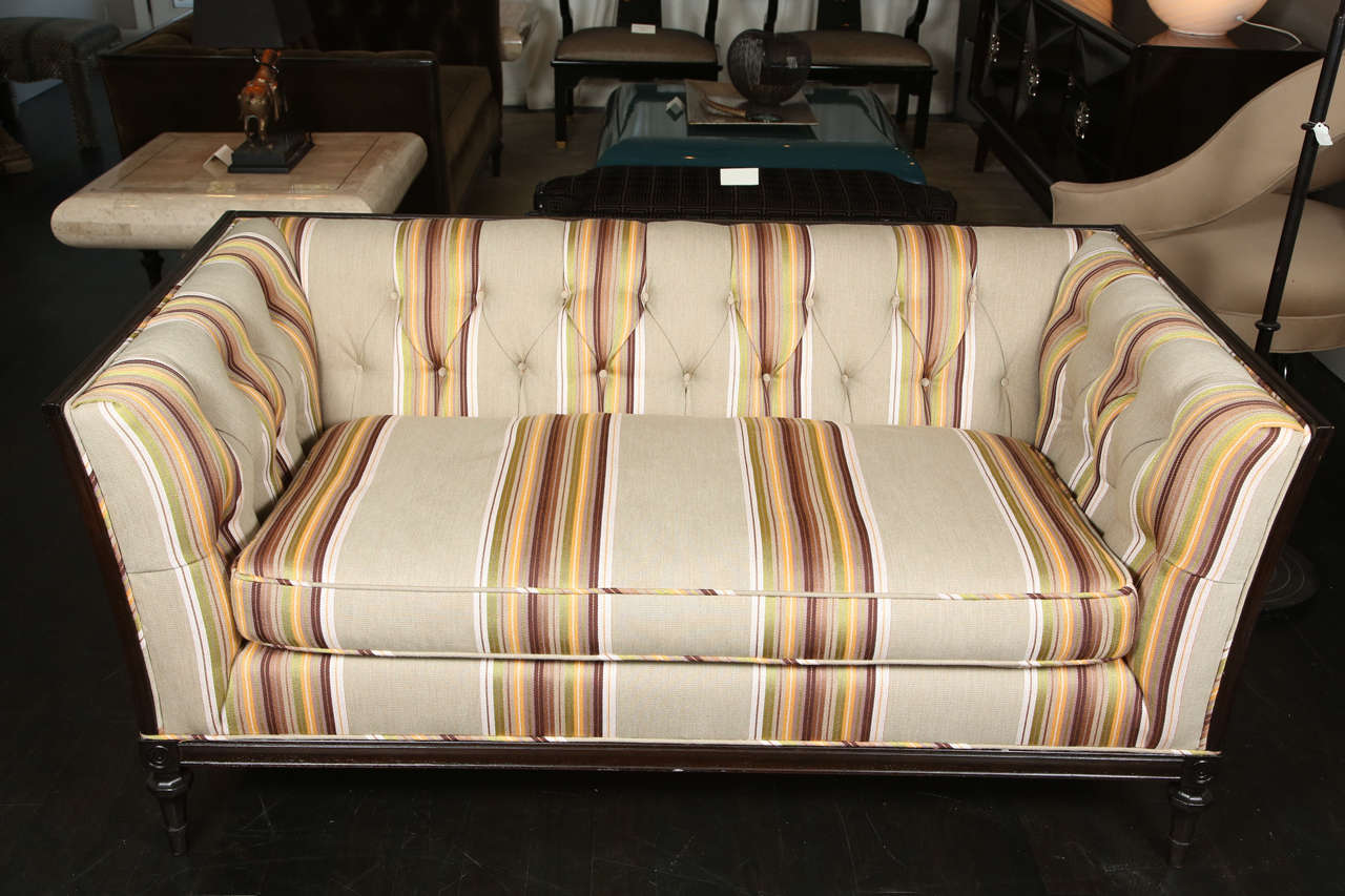 French Multi-Striped Tufted Loveseat For Sale 5