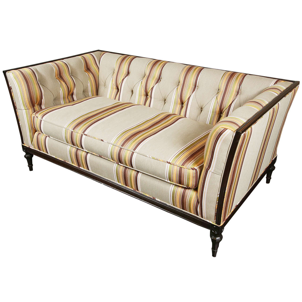 French Multi-Striped Tufted Loveseat For Sale