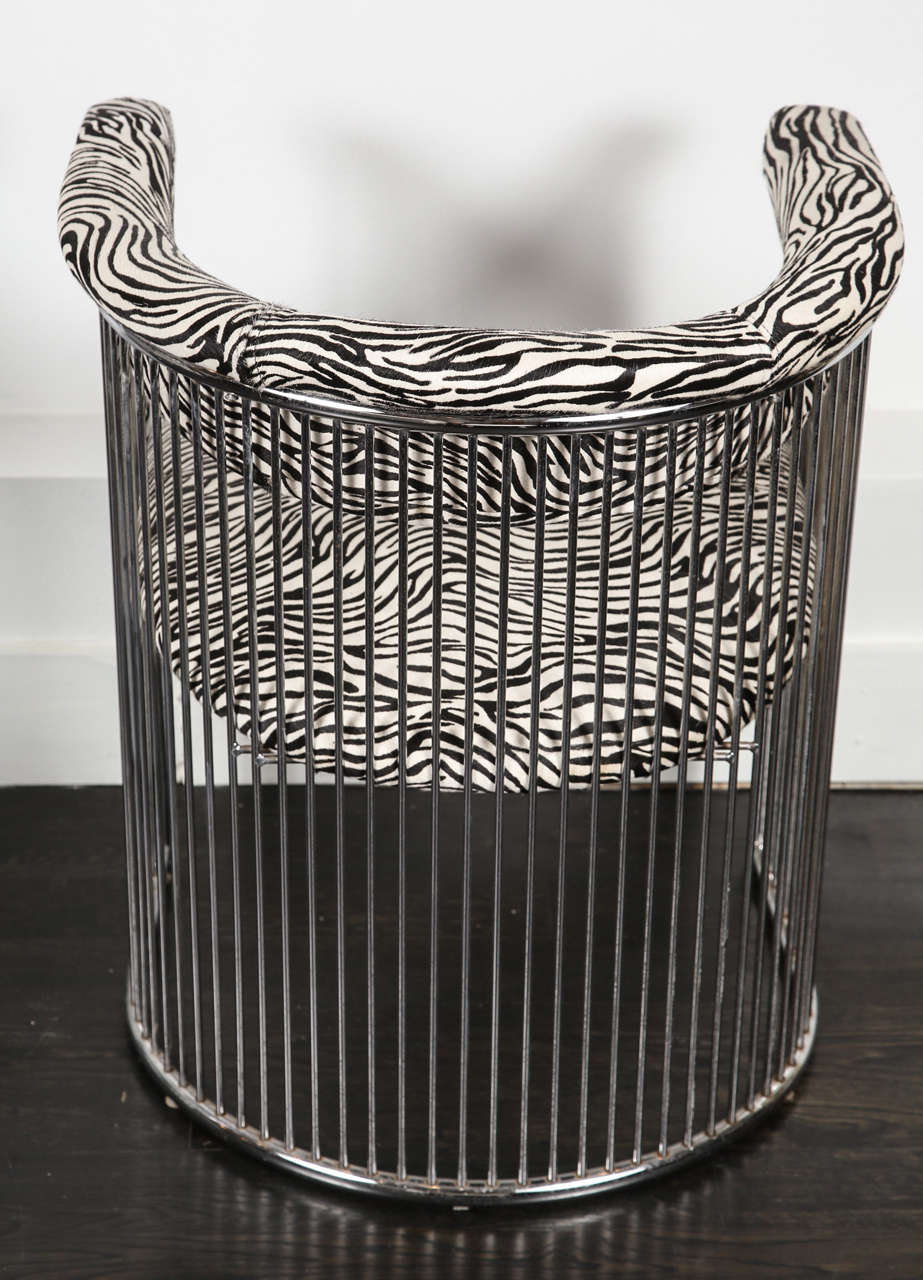 Stainless Steel A 1960's Chrome & Zebra Print Chair For Sale