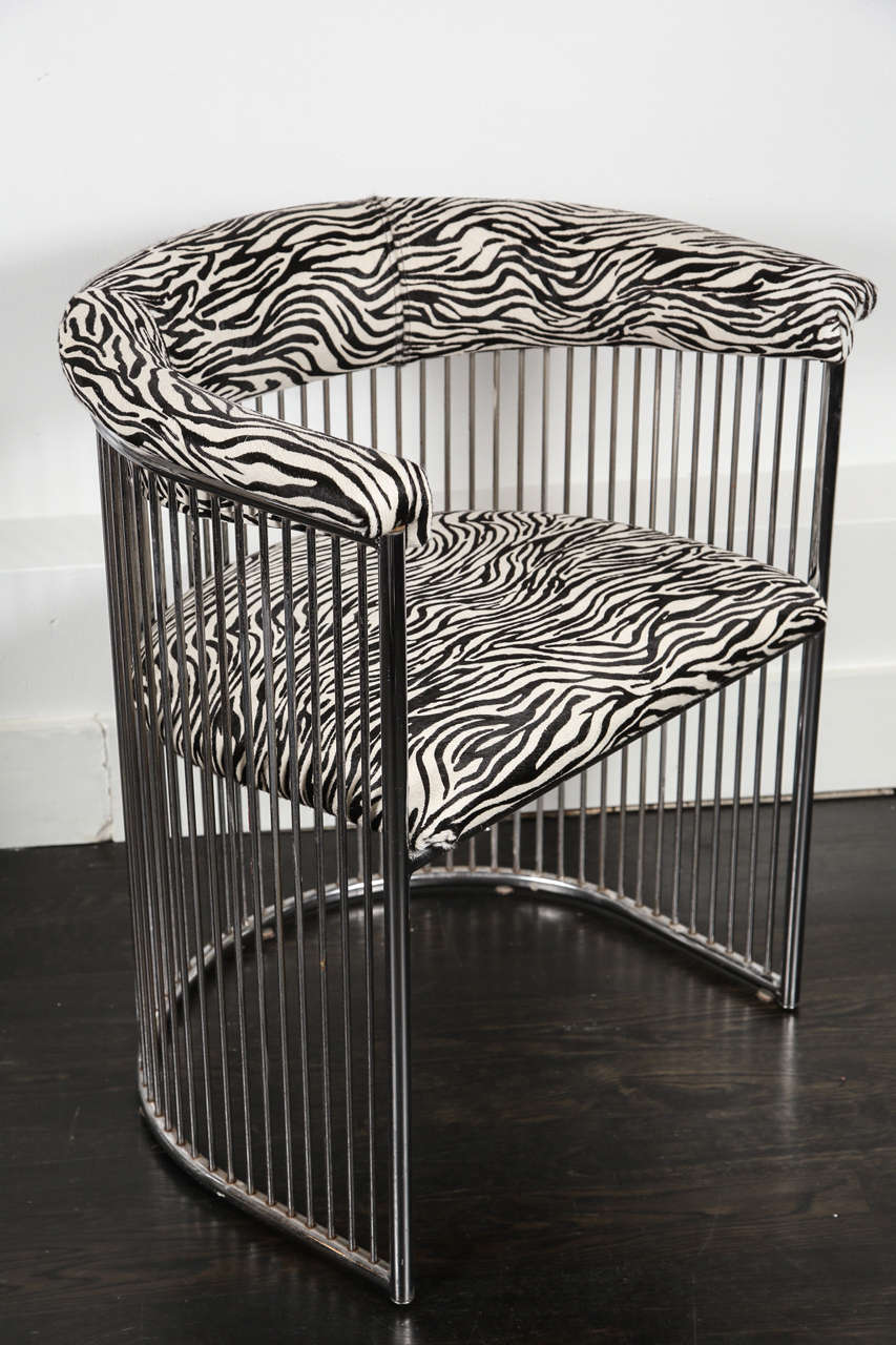 A 1960's Chrome & Zebra Print Chair For Sale 2