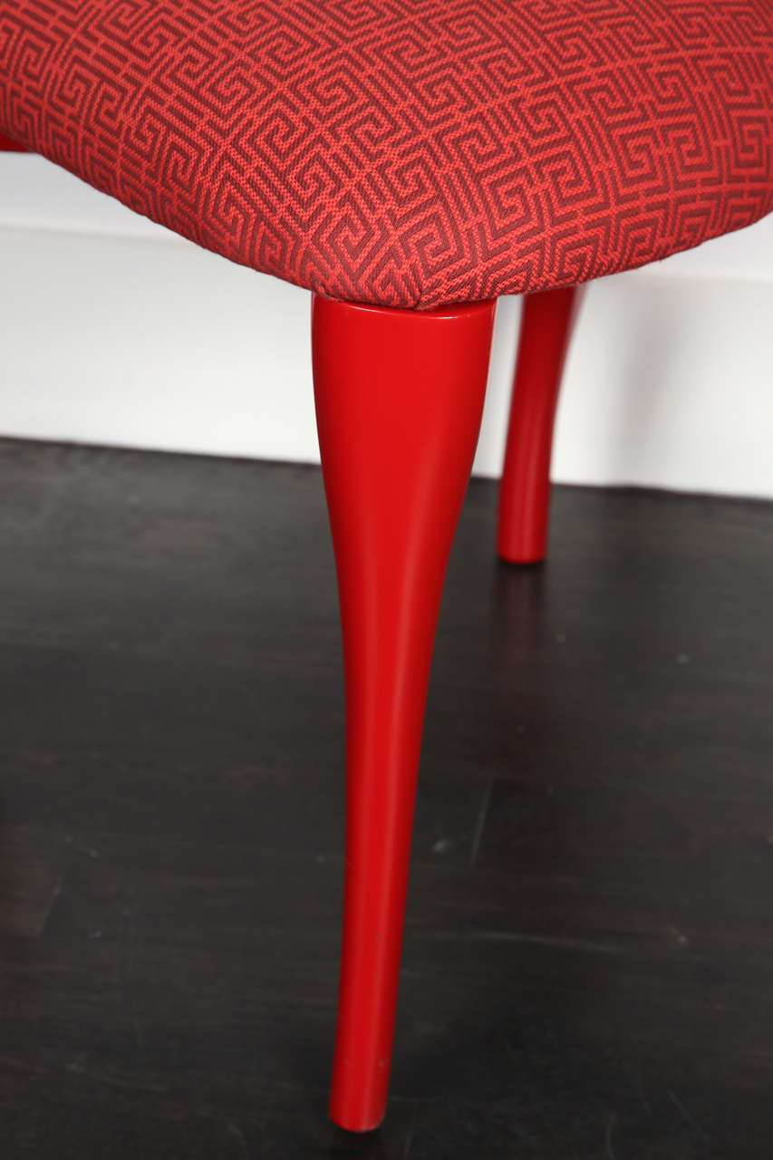 Set of Four 1950's Red Lacquered Dining Chairs