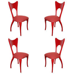 Retro Set of Four 1950's Red Lacquered Dining Chairs