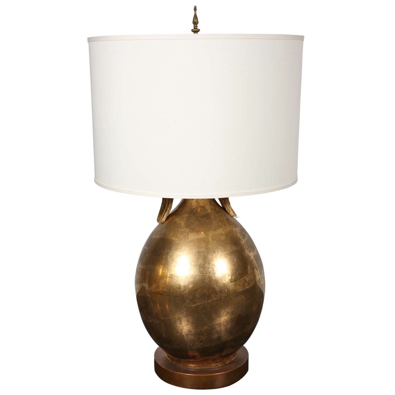 Vintage XL Ceramic Gold Leaf Table Lamp For Sale at 1stDibs