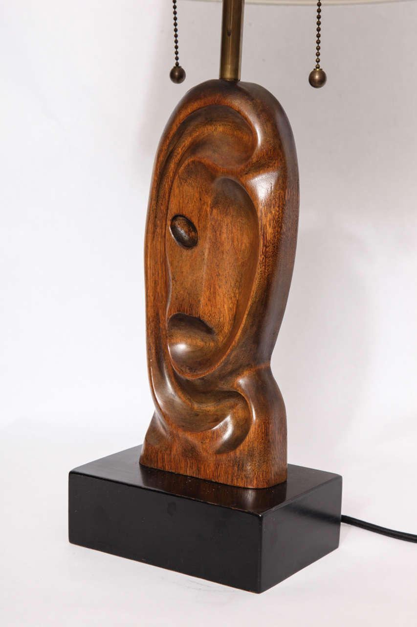 Mid-Century Modern Heifetz Table Lamps Pair Mid Century Modern Abstract faces wood 1950's