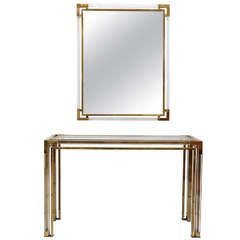 Lucite and Gold Brass Console and Mirror by Romeo Rega, 1960-70