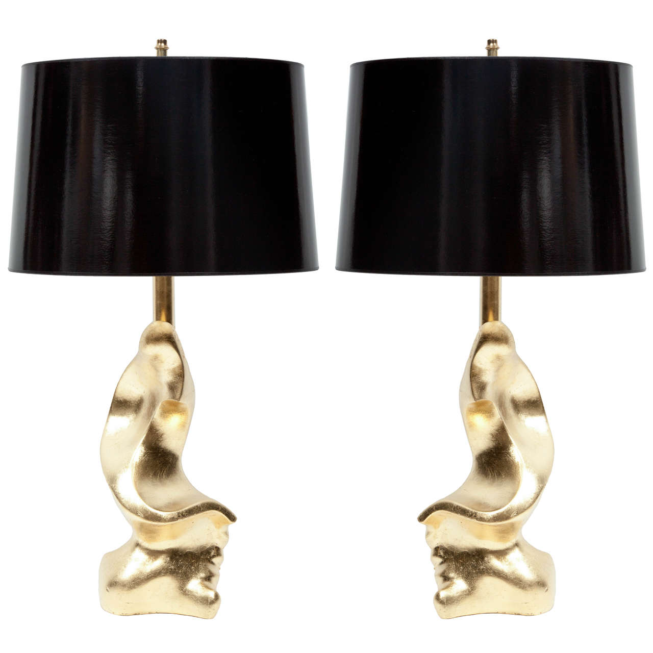 Table Lamps, Pair, Gold Leaf