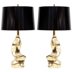 Table Lamps, Pair, Gold Leaf