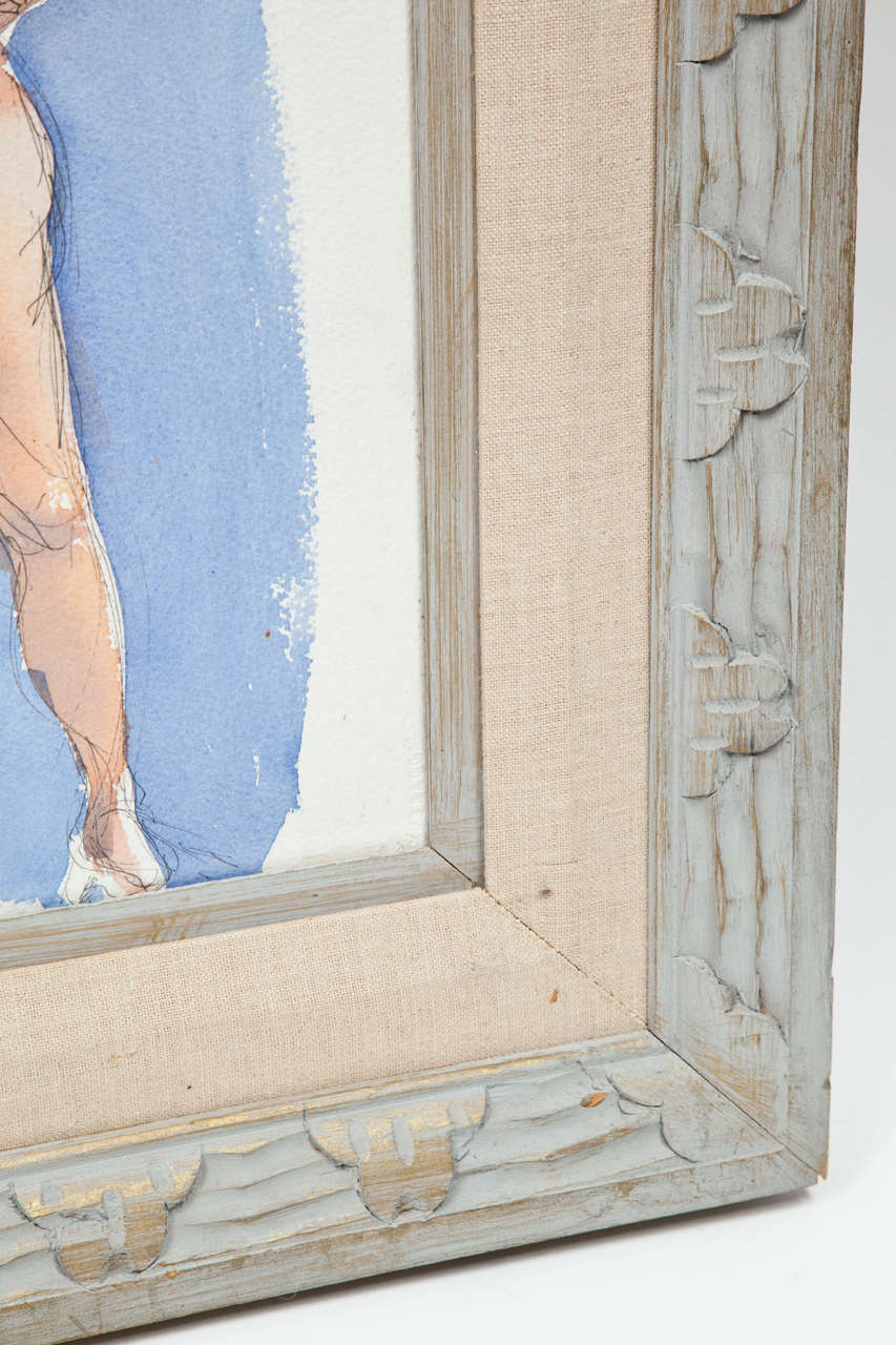 Painting by Barbara Pound, Female Nude Painting, Sky Blue and Rose, C 1960 For Sale at 1stDibs