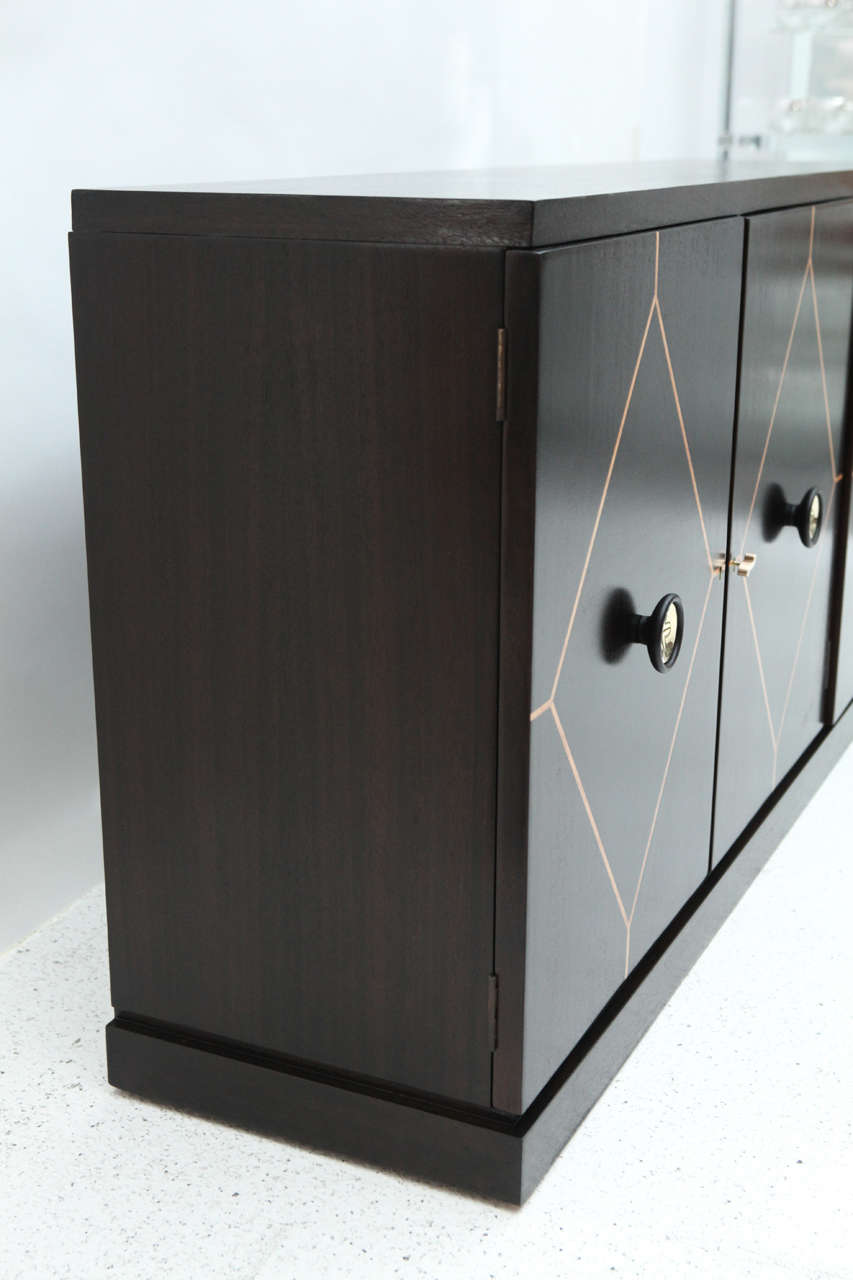 Mahogany Three-Door Inlaid Cabinet by Tommi Parzinger for Charak Modern