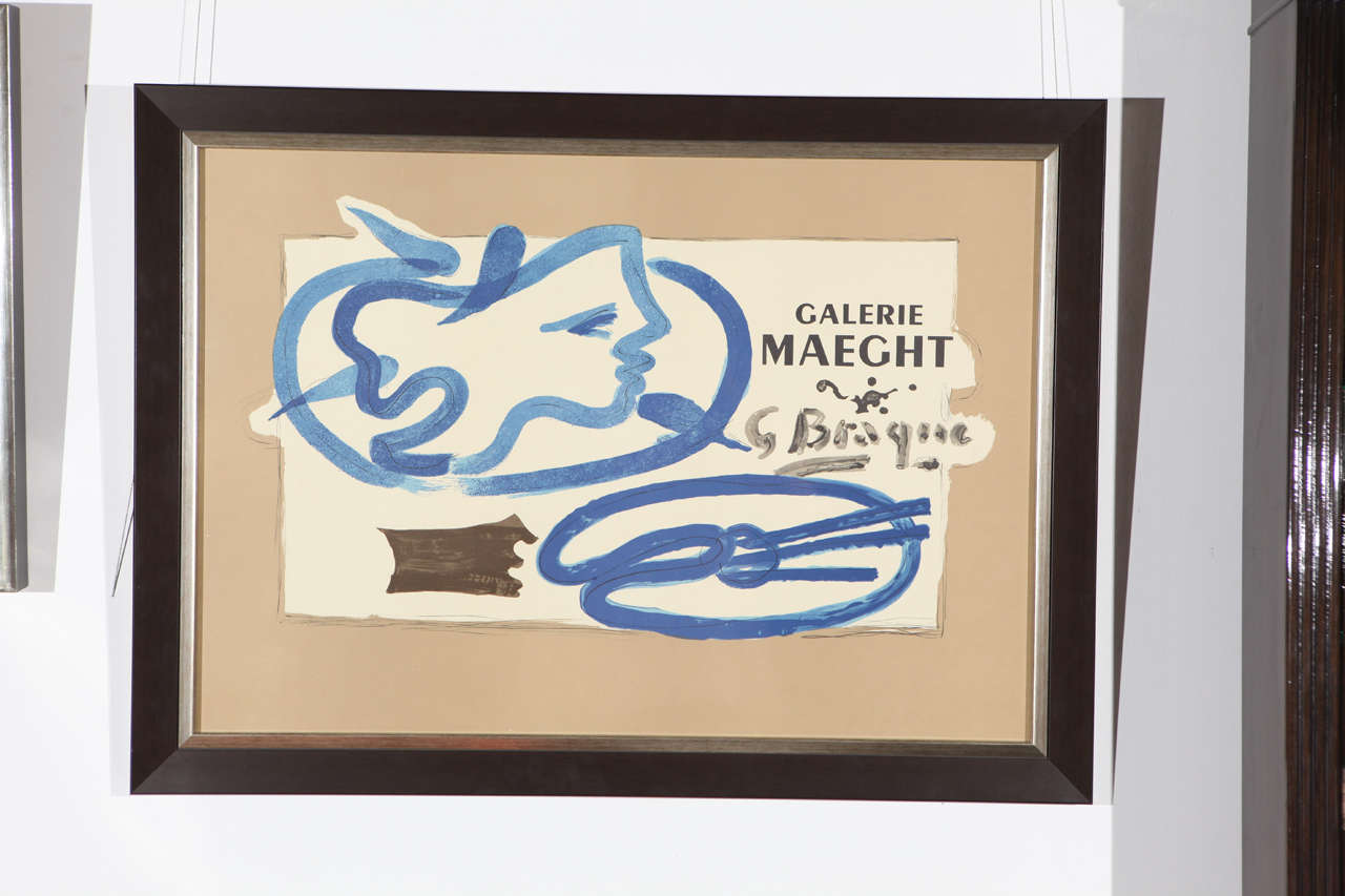 A striking custom framed seven color lithograph after Braque's 