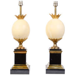 Rare Pair of Ostrich Egg Lamps by Maison Charles