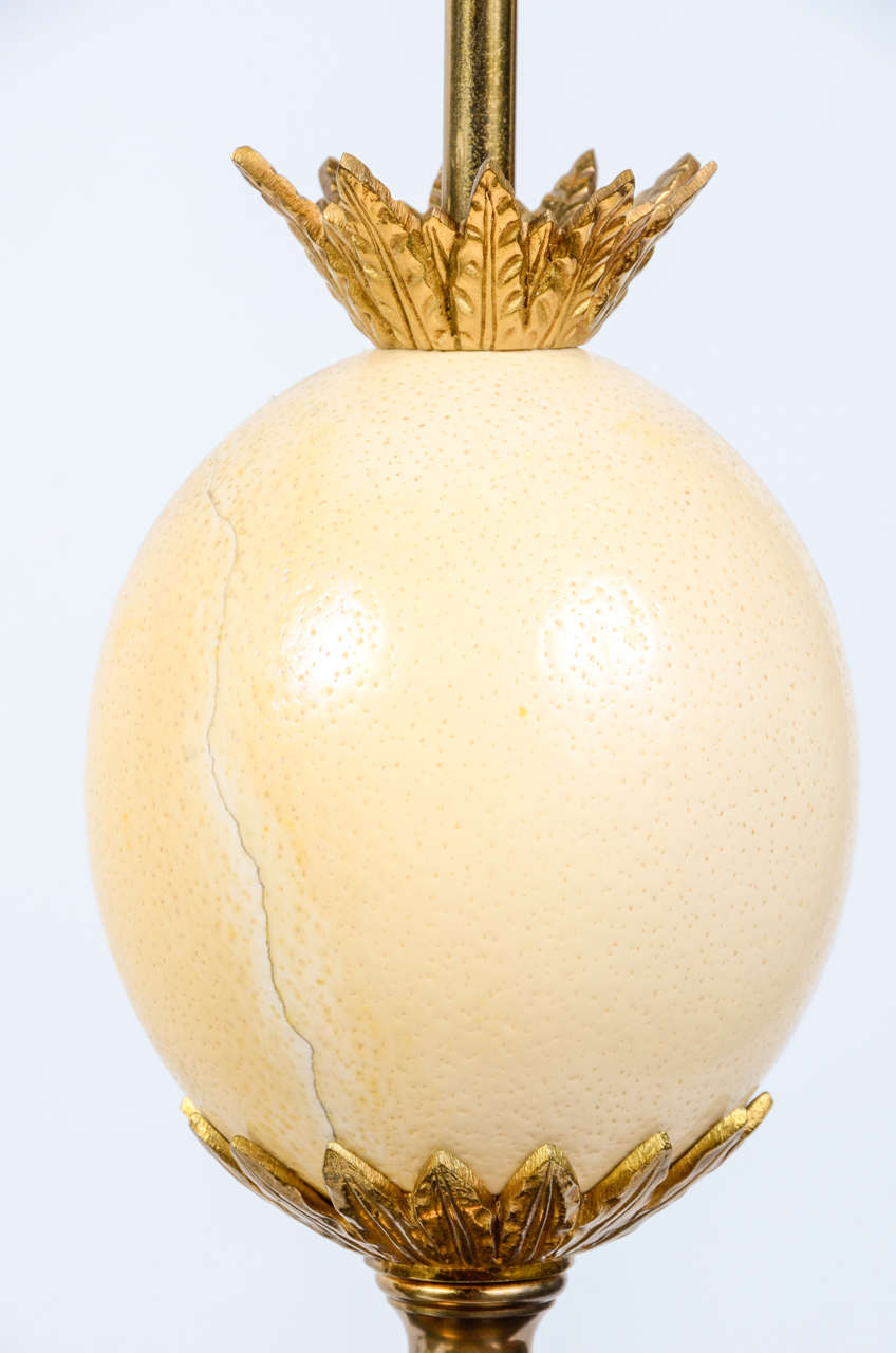 French Rare Pair of Ostrich Egg Lamps by Maison Charles