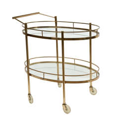 Solid Brass Mid-Century Modern Oval Bar or Tea Cart
