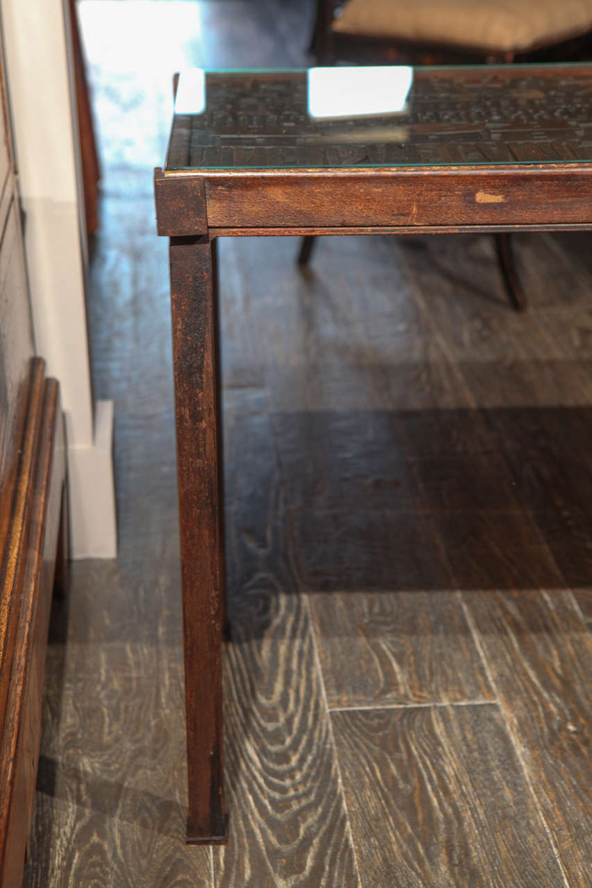 French 19th Century Antique Drawer Set in a Contemporary Iron Base with Glass Top