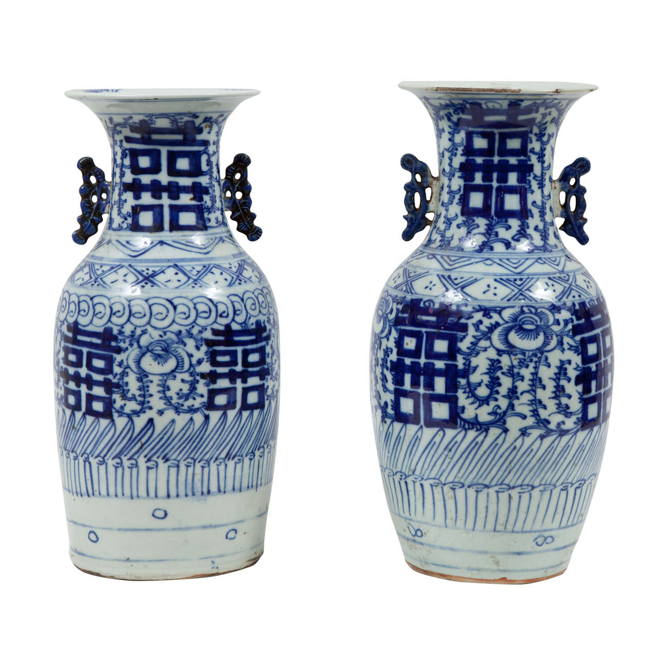 Pair of 19th Century Chinese Blue and White Porcelain Vases