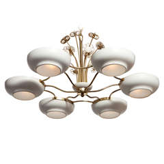 Six Lights Brass and Enameled Metal Chandelier by Lightholier