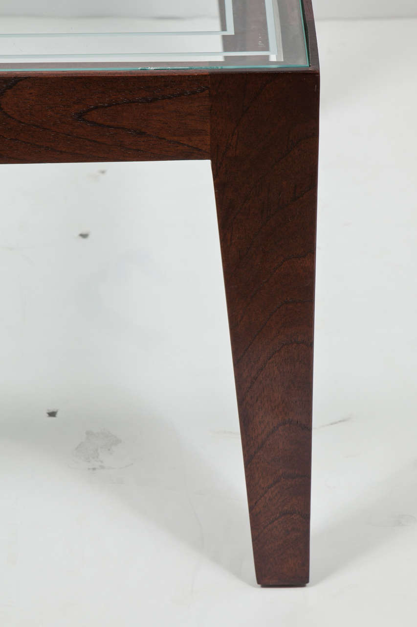 Contemporary Mahogany Coffee Table with Etched Glass Top For Sale