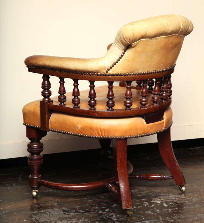 19th century English, leather upholstered desk chair