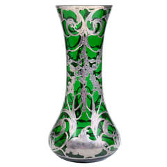 Green Glass and Silver Overlay Vase