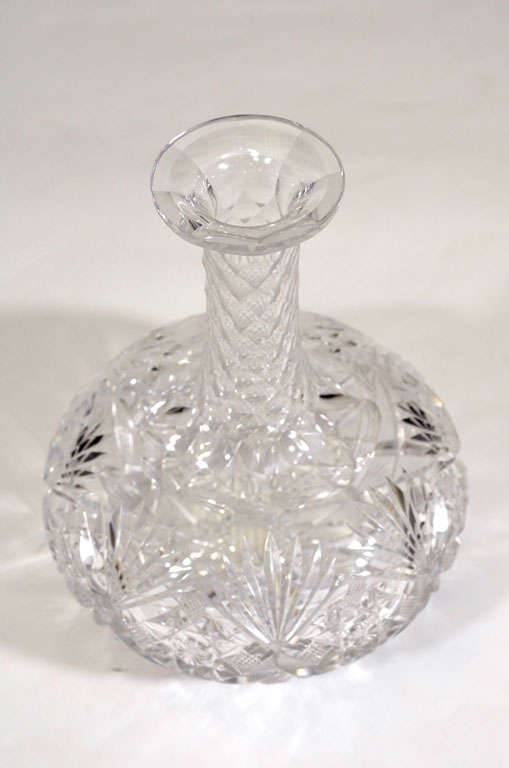 Cut Crystal Decanter with hobstar bottom with original cut glass top