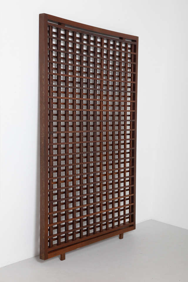 This room divider is a unique piece, especially made on request.
Constructivist room divider design in wenge. 
Use as a free object in a room with blocks fastening between ceiling and floor or wall sculpture.
The height includes the blocks for