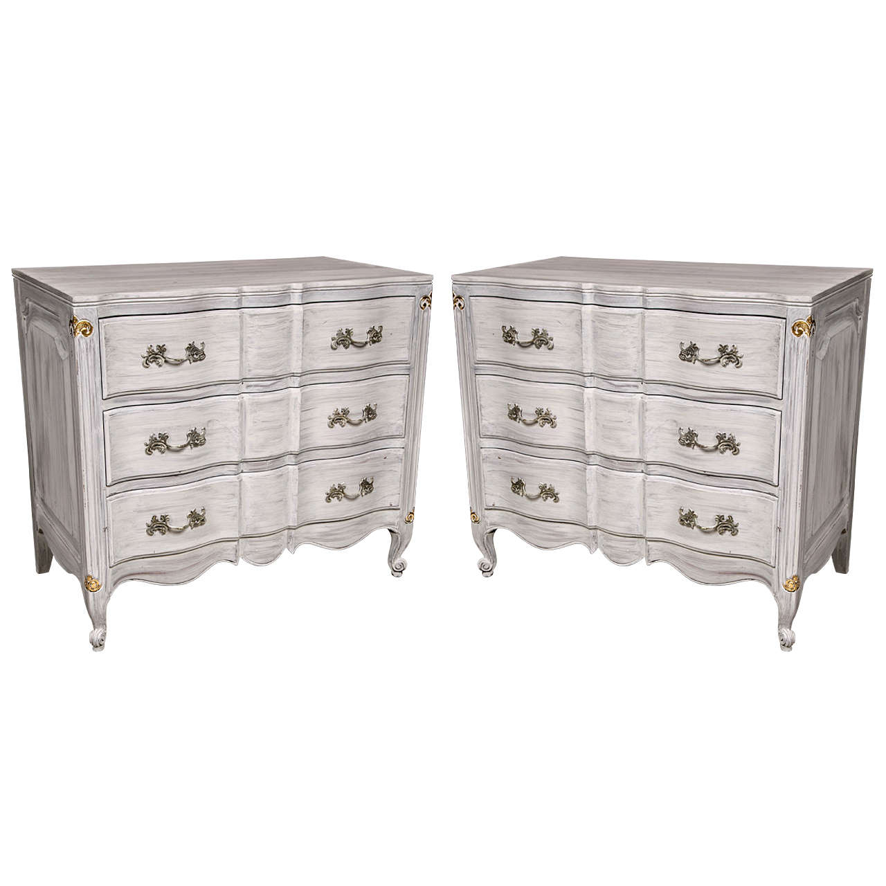 Pair of White Painted Louis XV Style Chests