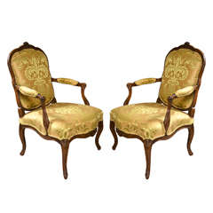 Pair of French Louis XV Style Walnut Chairs